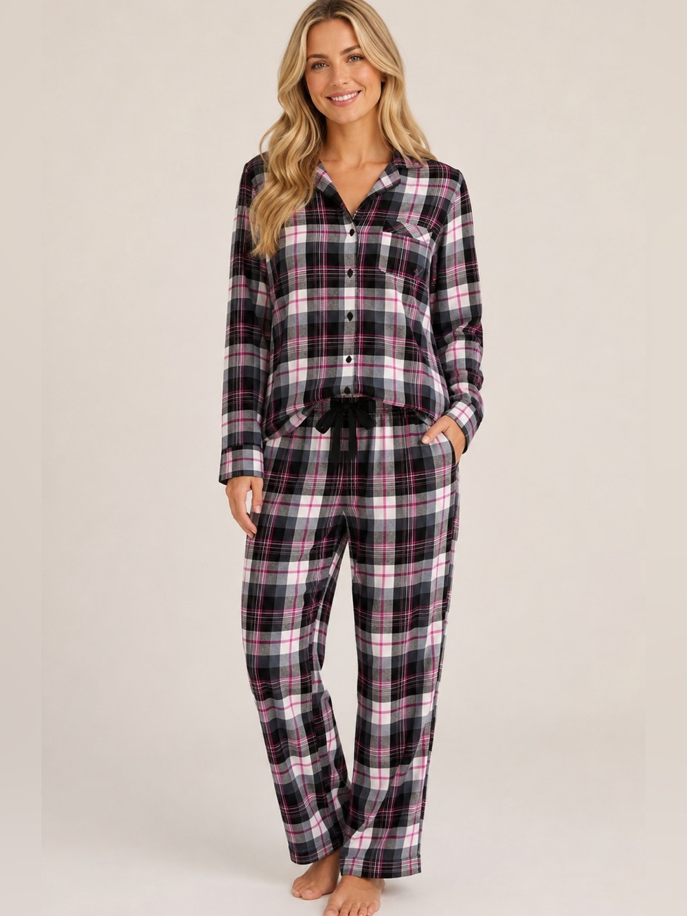 Victoria's Secret Pink Plaid Flannel Pajama Set Cotton Modal Blend- Small